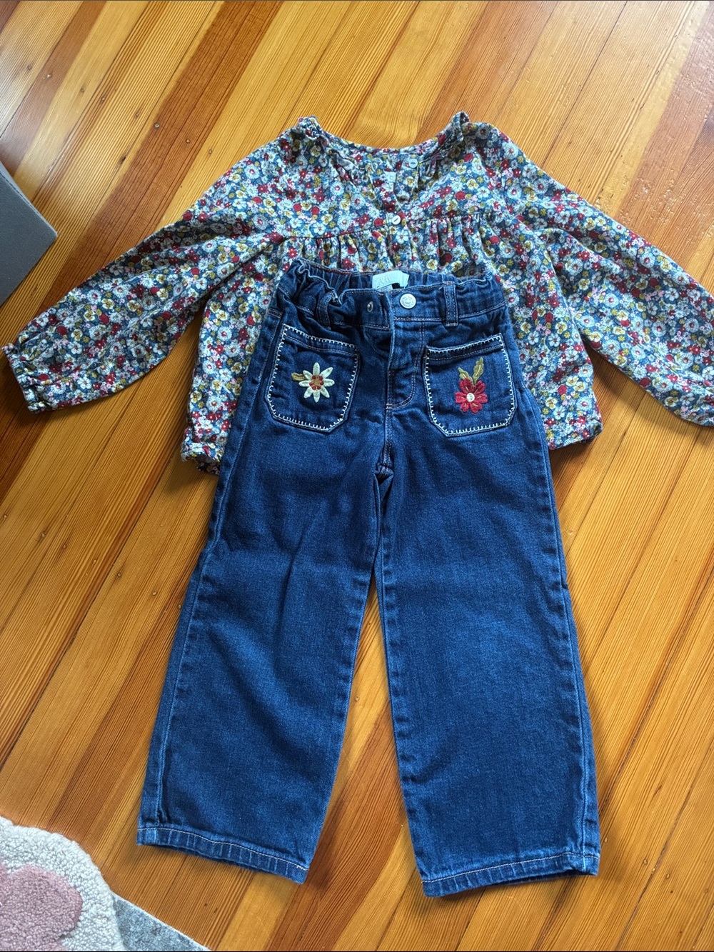 Zara Dark Blue Girls' Embroidered Pocket Jeans
